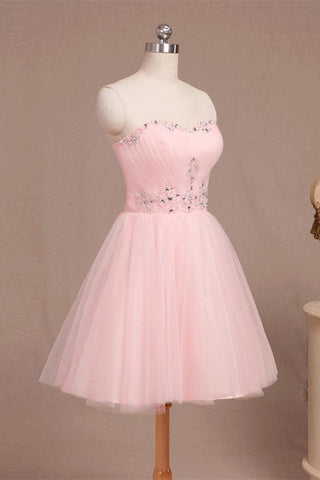 Nice Pink Short Sweetheart Beaded Tulle Homecoming Dresses K456