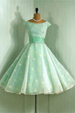 Green Lace A-line High Low Boat Neckline Homecoming Dresses K462