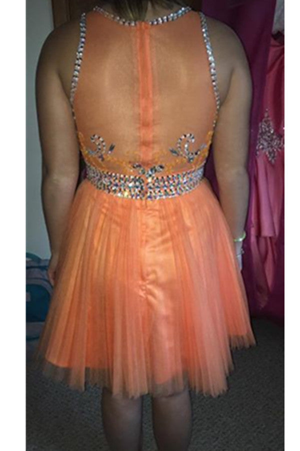 Orange Handmade Tulle Beading Close Back A-line Homecoming Dress K471