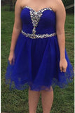 Royal Blue Tulle Handmade Strapless Beaded Homecoming Dress K480