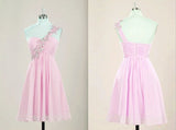 One Shoulder Empire Waist Chiffon Pink Beaded Open Back Homecoming Dress K486