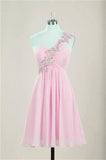 One Shoulder Empire Waist Chiffon Pink Beaded Open Back Homecoming Dress K486