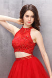 Sparkly Halter Beading Red 2 Pieces A-line Homecoming Dress K587