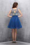 Blue Beading A-line Tulle Elegant Homecoming Dress K596