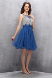Blue Beading A-line Tulle Elegant Homecoming Dress K596
