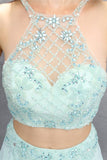 Mint Chiffon Two Pieces Beading Backless Formal Prom Dress K623