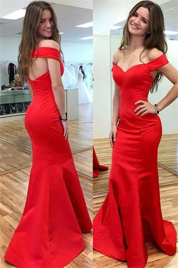 Simple Cheap Handmade Sexy Red Satin Mermaid Long Prom Dress K626