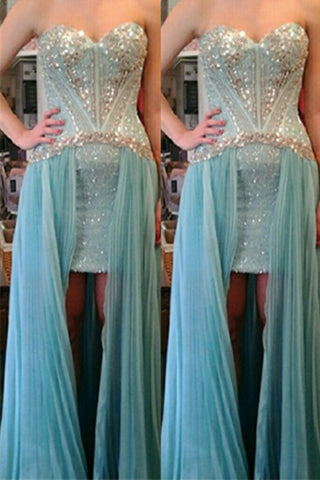 Sweetheart Beaded Modest Cute Girly Blue Prom Dress K628