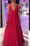 Long Satin Red Prom Gowns,Sexy Backless Evening Party Dress OK123