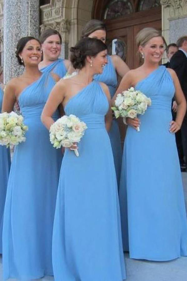 Chiffon Bridesmaid Dresses,One Shoulder Bridesmaid Dress,Sky Blue Bridesmaid Dresses,Long Bridesmaid Dresses
