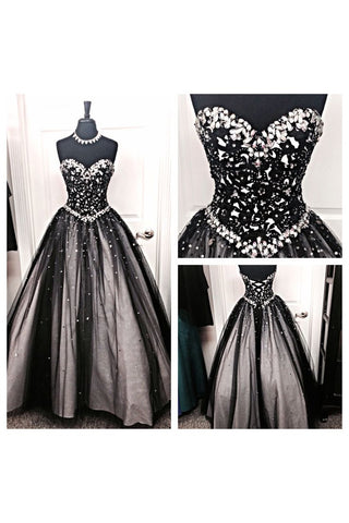 Black White Tulle Long Evening Prom Gowns,Sweetheart Beaded Bodice Quinceanera Dresses For Teens Juniors Dress,Prom Graduation Dresses