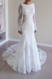 Custom Made Trumpet Mermaid Backless Long Sleeves Lace Wedding Dresses OK197