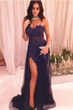 Sexy Prom Dress,Purple Prom Dresses,Lace Evening Gown,See Through Prom Dresses,Front Slit Prom Gown,Long Prom Dress,Sweetheart Evening Dresses