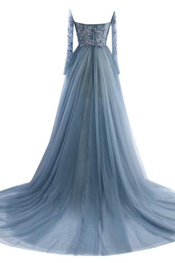 elegant tulle lace long sleeves off-shoulder long prom dresses,evening dress OK196