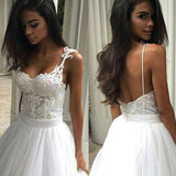 Chic Backless Spaghetti Straps Wedding Dress with Lace Top OKC68