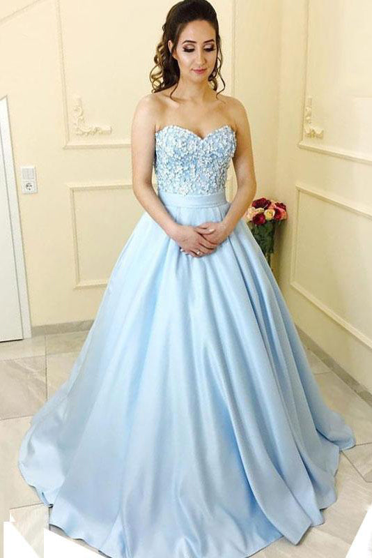 Modest Prom Dress,A-Line Prom Dresses,Sweetheart Prom Dress,Light Blue Prom Dress,Long Prom Gown,Prom Dress With Lace