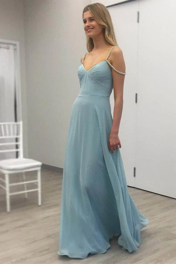 Sexy Prom Dress,blue prom dress,chiffon prom dress,long Prom Gown,simple evening dress,sleeveless evening gown