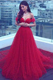 Charming Prom Dresses,Off-the-Shoulder Prom Gown,Red Prom Dress,Pink Prom Dress,Long Prom Dress