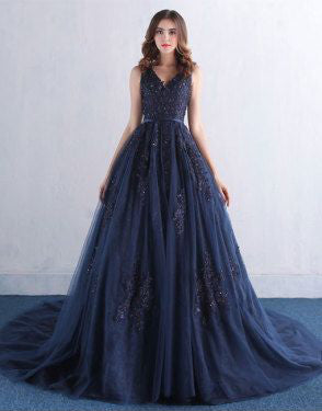A Line Prom Dresses,Appliques Prom Dress,Tulle Prom Dresses,Long Prom Dress