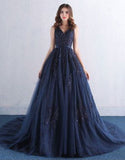 A Line Prom Dresses,Appliques Prom Dress,Tulle Prom Dresses,Long Prom Dress