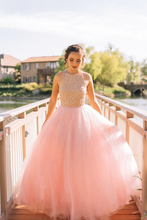 Charming Prom Dresses,Ball Gown Prom Gown,Beading Prom Dress,Blush Pink Prom Dress