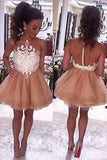 Cute Homecoming Dresses,A-Line Homecoming Dresses,Tulle Homecoming Dresses,Short Prom Dresses,White Lace Homecoming Dresses,Tulle Prom Dresses,Sheer Back Homecoming Dress