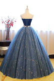 Blue Sweetheart Tulle Long Prom Dresses,Ball Gown,Sweet 16 Dress OK682