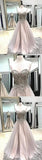 A Line Long Spaghetti Straps Sweetheart Beading Tulle Prom Dresses OKB93