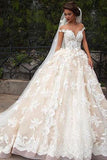 Romantic Jewel Cap Sleeves Ball Gown Wedding Dresses with Lace Top OKB09