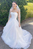 White Strapless Multi-Tiered A Line Long Wedding Dress Elegant Bridal Dress OK1615