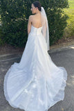 White Strapless Multi-Tiered A Line Long Wedding Dress Elegant Bridal Dress OK1615