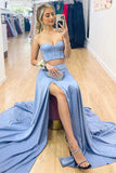 Periwinkle Two-Pieces Strapless A-Line Long Prom Gown Formal Evening Dress OK1752