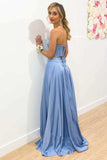 Periwinkle Two-Pieces Strapless A-Line Long Prom Gown Formal Evening Dress OK1752
