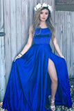 Royal Blue Prom Dress,Simple Prom Dresses,Split Side Prom Dresses,Satin Evening Dress