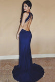 Sexy Royal Blue Chiffon Sweep Train Split Front Long Prom Dress OK697