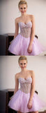 Cute A Line Sweetheart Tulle Pink Beading Homecoming Dress OKC38