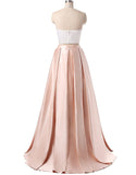 Charming Formal Halter Two Pieces Light Pink Prom Dresses, Simple Satin Prom Gowns OK119