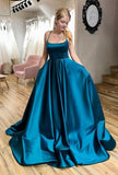 Spaghetti Straps A Line Satin Long Prom Dress Formal Dress Evening Dress Pageant Dance Dress School Party Gown OK1020