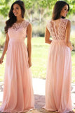 Pink Bridesmaid Dresses Lace Top Long Chiffon Wedding Party Dress OKO17