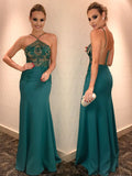 Fashion Dark Green Sheath Beading Sleeveless Long Prom Dress OK865