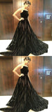 Unique A Line Black Strapless Long Prom Dress With Beading OKF50