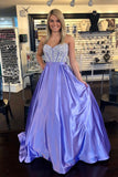 Elegant Taffeta Sweetheart Strapless Lavender A-line Prom Dress With Beading OKF72