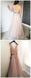 Gorgeous Tulle V Neck Backless A-line Prom Dress With Beads OKE26