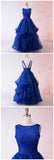 Fashion A-Line Bateau Long Royal Blue Organza Prom Dresses with Beading OKF64