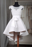 Cute Cap Sleeve Short Off-White High Low Juniors Homecoming Dresses OKD68