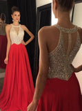 Red Skirt Beaded Bodice Long Deep V Neck Prom Gowns,Fashion Women Dress OK809