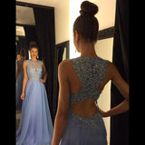 Lace Applique Beads Formal Long Chiffon A Line Prom Dress OKG94
