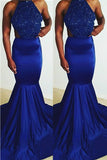Charming Royal Blue Mermaid Sheath Long Open Back Beaded Prom Dress K668