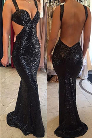 Charming Sexy Long Mermaid Sequin Shiny Black Mermaid Party Prom Dress K659