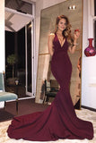 Gorgeous V-neck Mermaid Prom Dress with Train, Burgundy Long Prom Dress new Prom Dress OK165